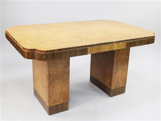 An Art Deco walnut dining table, W.4ft 8.5in.